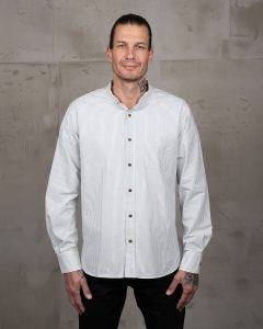Chemise Col Mao Homme - 1923 Buccanoy Shirt White Blue Linen Pike Brothers — vue 3