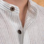 Chemise Col Mao Homme - 1923 Buccanoy Shirt White Blue Linen Pike Brothers — vue 4