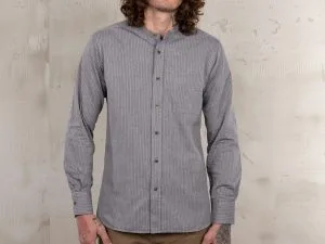 Men's Mao Collar Shirt - 1923 Buccanoy Shirt gray striped Pike Brothers — view 1