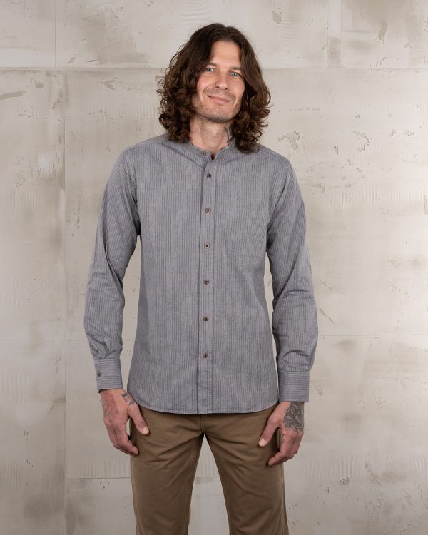 Chemise Col Mao Homme - 1923 Buccanoy Shirt grey striped Pike Brothers