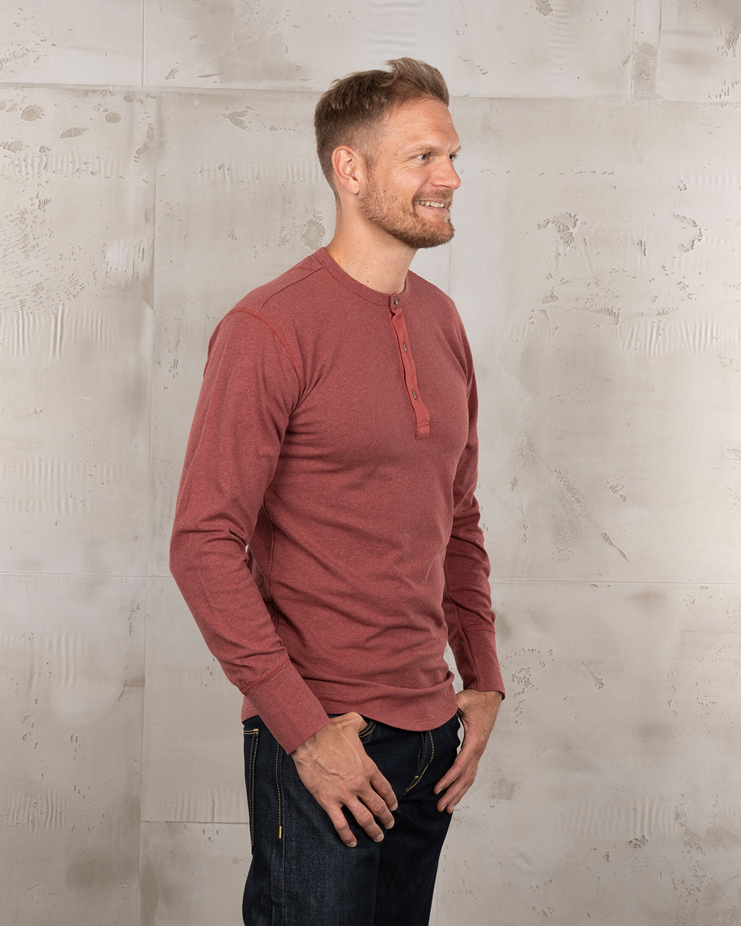 Chemise Henley Manches Longues - 1927 Henley Shirt Long Sleeve Granate Red Pike Brothers — vue 2