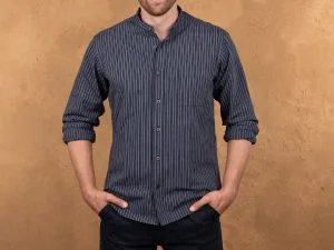 Men's Mao Collar Shirt - 1923 Buccanoy Shirt Beaumont Blue Pike Brothers — view 1