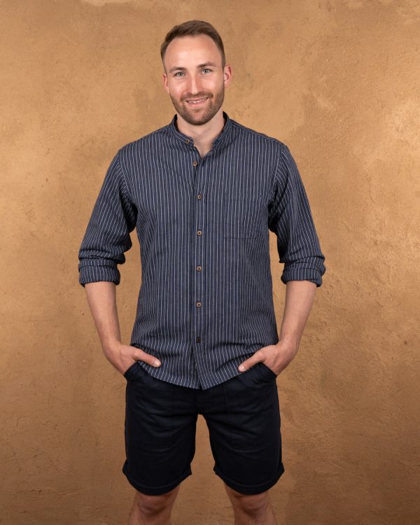 Men's Mao Collar Shirt - 1923 Buccanoy Shirt Beaumont Blue Pike Brothers