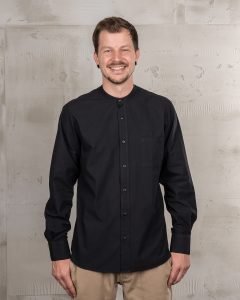 Men's Mao Collar Shirt - 1923 Buccanoy Shirt Black Chambray Pike Brothers — view 1