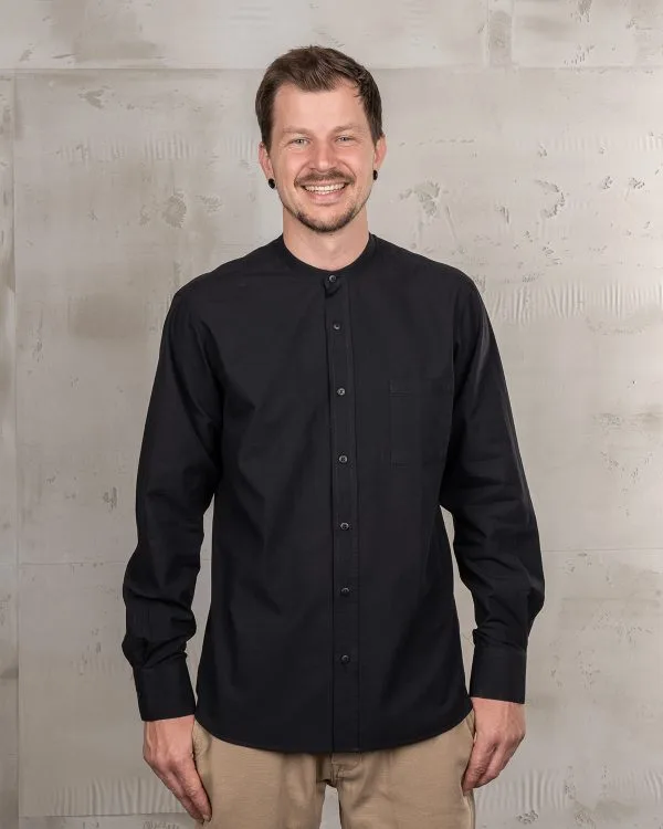 Camicia da uomo con colletto alla Mao - 1923 Buccanoy Shirt Black Chambray Pike Brothers