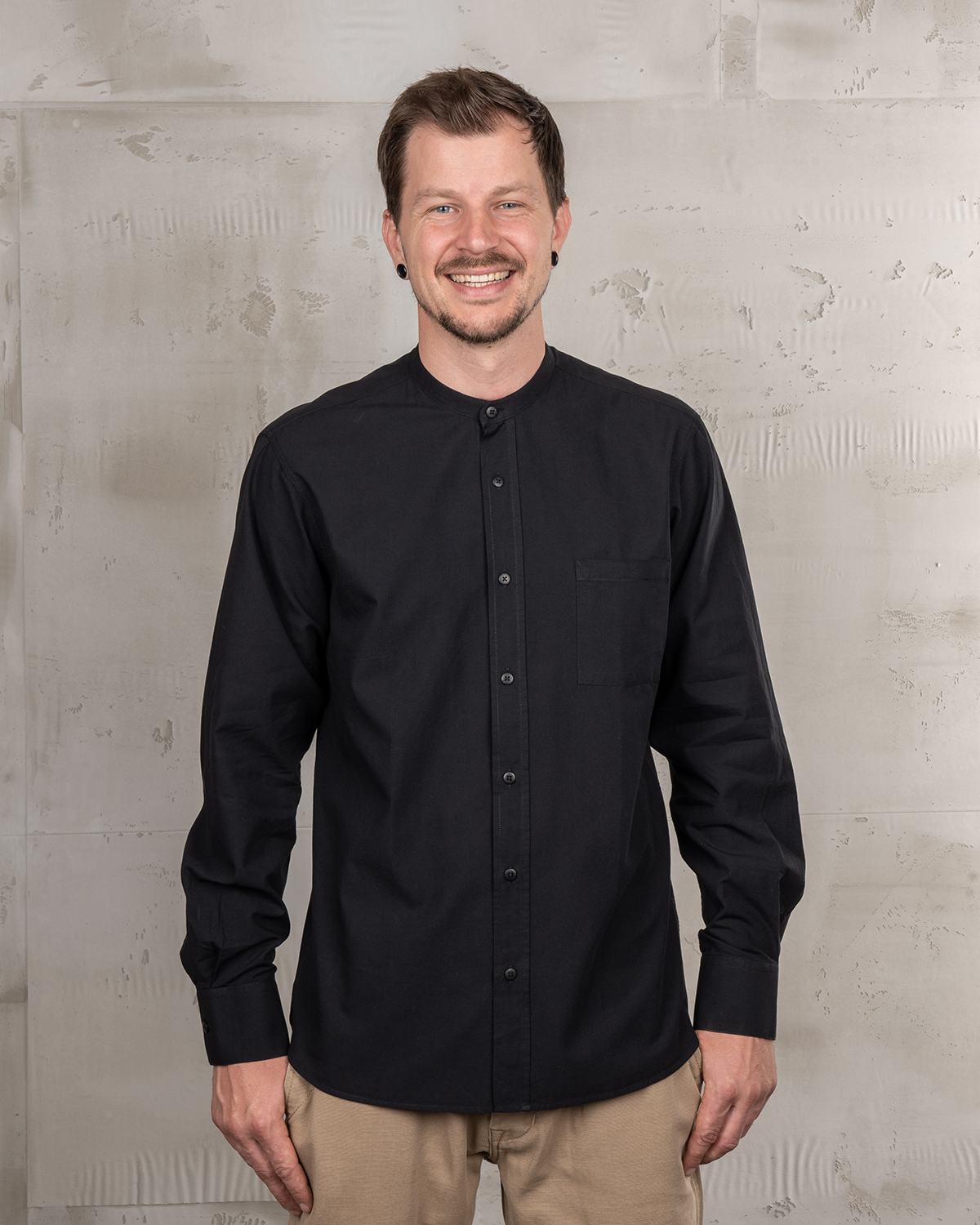 Chemise Col Mao Homme - 1923 Buccanoy Shirt Black Chambray Pike Brothers — vue 1