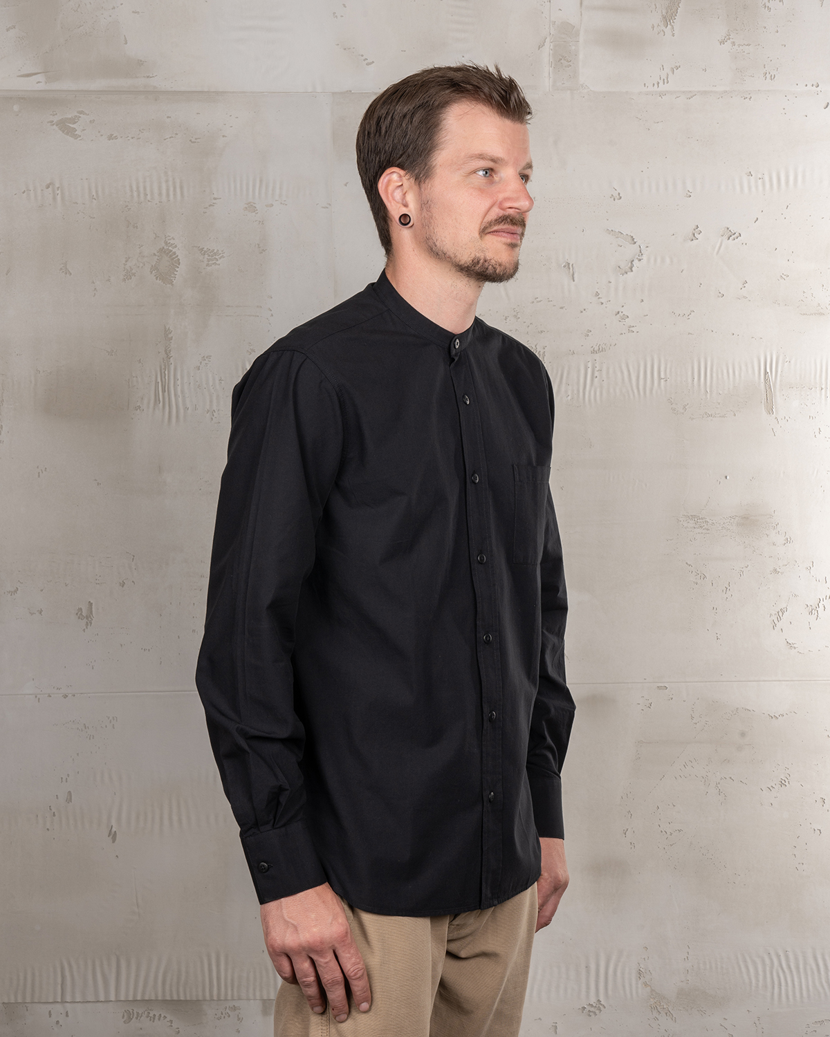 Chemise Col Mao Homme - 1923 Buccanoy Shirt Black Chambray Pike Brothers — vue 2