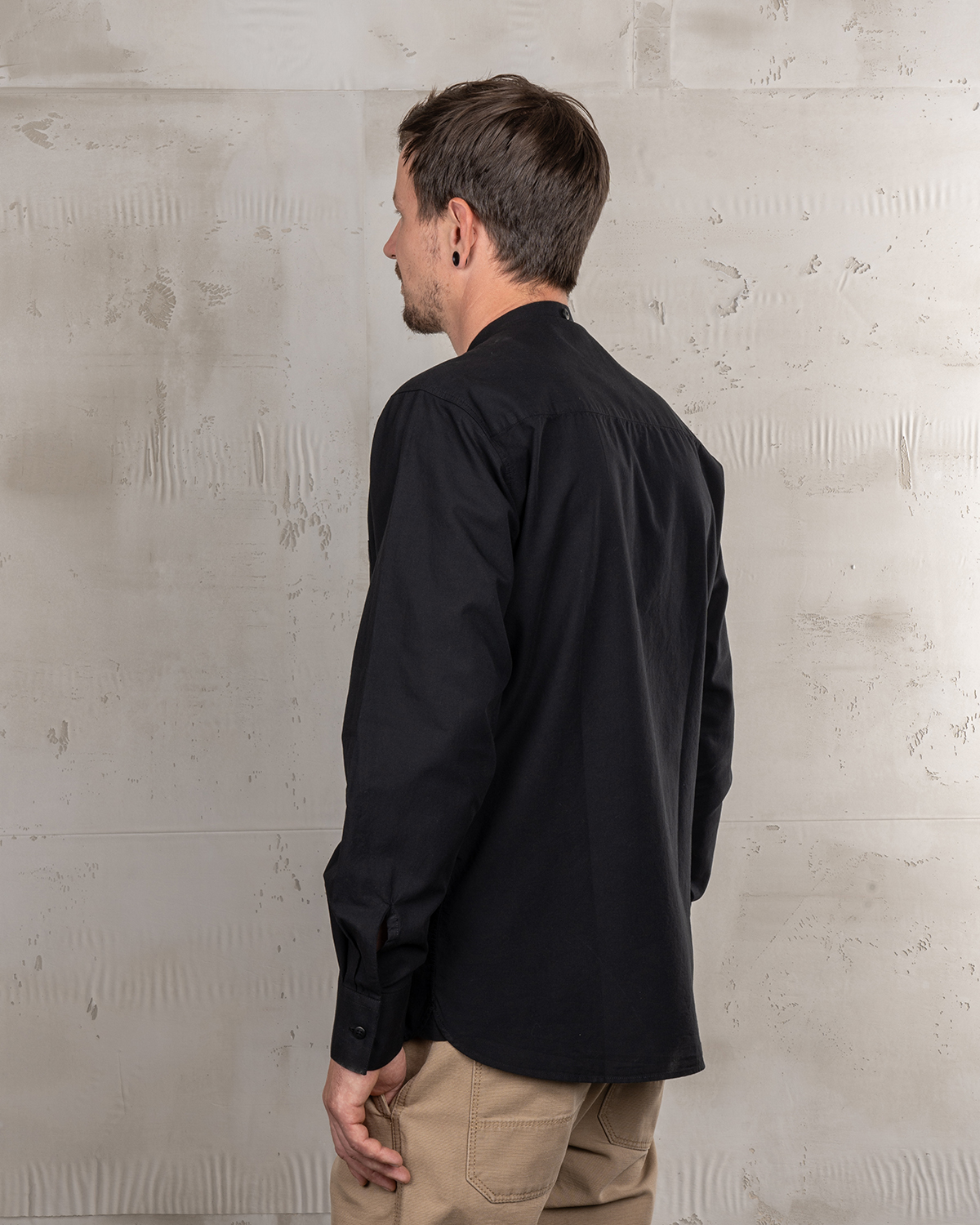 Chemise Col Mao Homme - 1923 Buccanoy Shirt Black Chambray Pike Brothers — vue 3