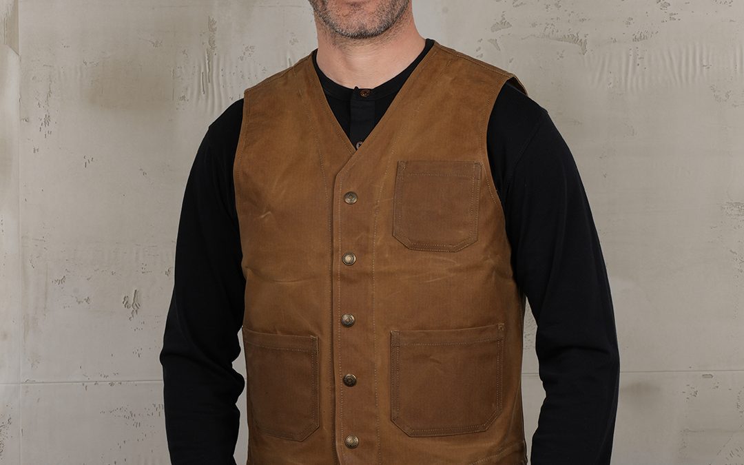 Gilet Ciré Homme – 1937 Roamer Vest Waxed Tan Pike Brothers