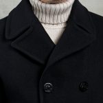 Abrigo de lana negra Pike Brothers Ulster de 1938, detalle de lana de 1000 g/m².