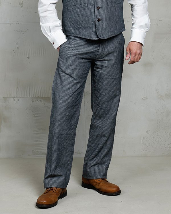 Pantalon Lin Homme - 1942 Hunting Pant Grey Striped Linen Pike Brothers