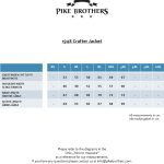 Grille des tailles 1948 Crafter Jacket Pike Brothers en centimètres