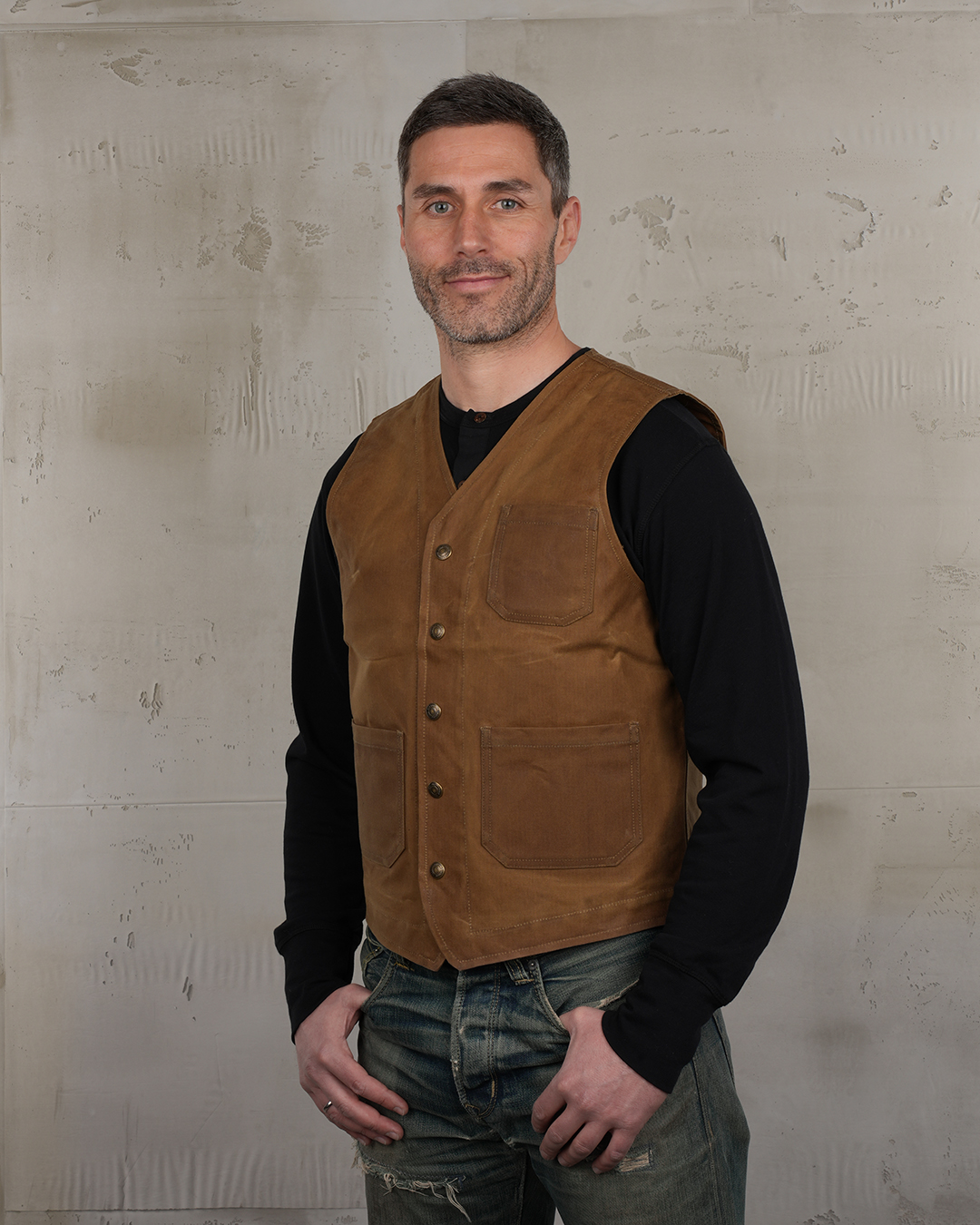 1937 Roamer Vest Waxed Tan du00e9tail