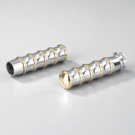 Poignées Moto Vintage Deluxe Aluminium Poli et Laiton Poli — Câble Interne