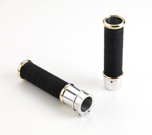 Kustomtech Harley 1-Zoll-Gasgriffe, Vintage-Nastro-Telato-Bedienelemente aus Aluminium und Messing (umgekehrt).