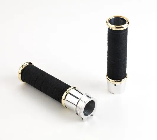 Vintage Motorcycle Grips in Aluminum and Brass — Nastro Telato — Inverted Controls