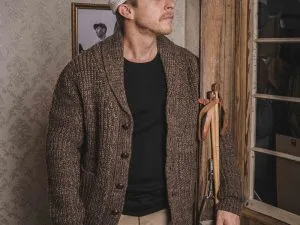 Bruin wollen vest 1923 Buccaneer Cardigan bruin gemêleerd Pike Brothers