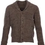 Men's vintage heather brown wool cardigan, front view