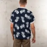 Men's vintage blue cotton Cabana shirt, front view