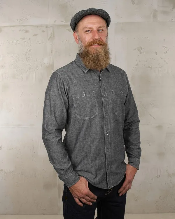 Herenhemd van de Amerikaanse marine, grijs chambray - 1940 USN Chambray Shirt Harbor Gray Pike Brothers