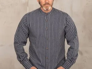 Beppu blauw overhemd met mandarijnkraag 1923 Buccanoy Shirt Beppu Blue Pike Brothers
