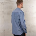 Blauw Pike Brothers-shirt, details van de stof en afwerking.