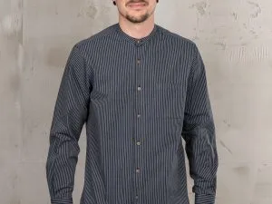 Lowell blauw overhemd met mandarijnkraag 1923 Buccanoy Shirt Lowell Blue Pike Brothers