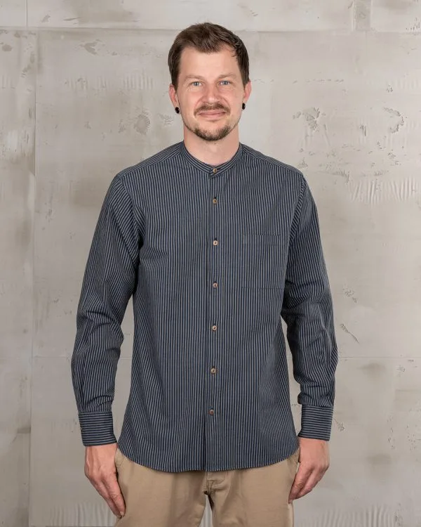Chemise Col Mao Homme Bleu Homme - 1923 Buccanoy Shirt Lowell Blue Pike Brothers
