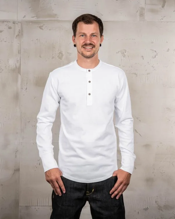 Chemise Henley Manches Longues Blanc Homme - 1927 Henley Shirt Long Sleeve Pure White Pike Brothers