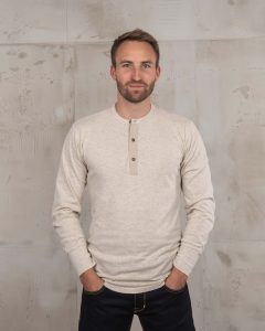 Ecrufarbenes Henley-Langarmhemd, 1927 Henley-Hemd, langärmelig, ecrufarben meliert, Pike Brothers