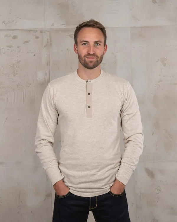 Ecru Henley-shirt met lange mouwen voor heren - 1927 Henley-shirt met lange mouwen, ecru gemêleerd, Pike Brothers