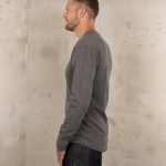 Men's vintage heather grey Henley shirt in cotton, front view