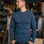Indigo Henley shirt met lange mouwen 1927 Henley shirt met lange mouwen Indigo Melange Pike Brothers