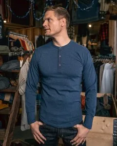 Chemise henley manches longues indigo 1927 Henley Shirt Long Sleeve Indigo Melange Pike Brothers
