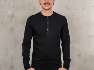 Camisa Henley negra de manga larga 1927 Camisa Henley de manga larga negro intenso Pike Brothers