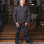Chemise Miner bleu homme en coton vintage, vue de face