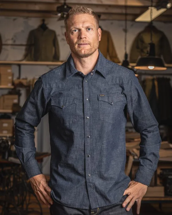 Men's Workwear Rider Indigo Shirt - 1952 Rider Shirt Japanese 9oz Indigo Pike Brothers