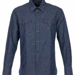 Men's indigo workwear rider shirt in 9oz vintage Japanese denim, front view