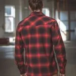 Men's red vintage denim Workwear Rider shirt, front view