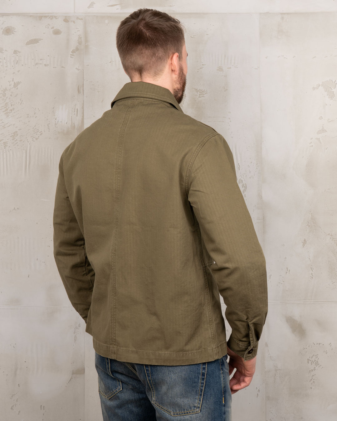 Chemise Utility vert olive homme en coton HBT vintage, vue de face
