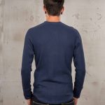 Heren blauw thermoshirt met wafelstructuur in vintage wafelkatoen, vooraanzicht