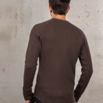 Men's brown waffle thermal shirt in vintage waffle cotton, front view