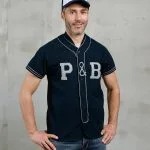 Maillot Baseball bleu marine homme en jersey de coton vintage, vue de face