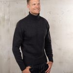 Men's vintage anthracite wool turtleneck sweater, front view