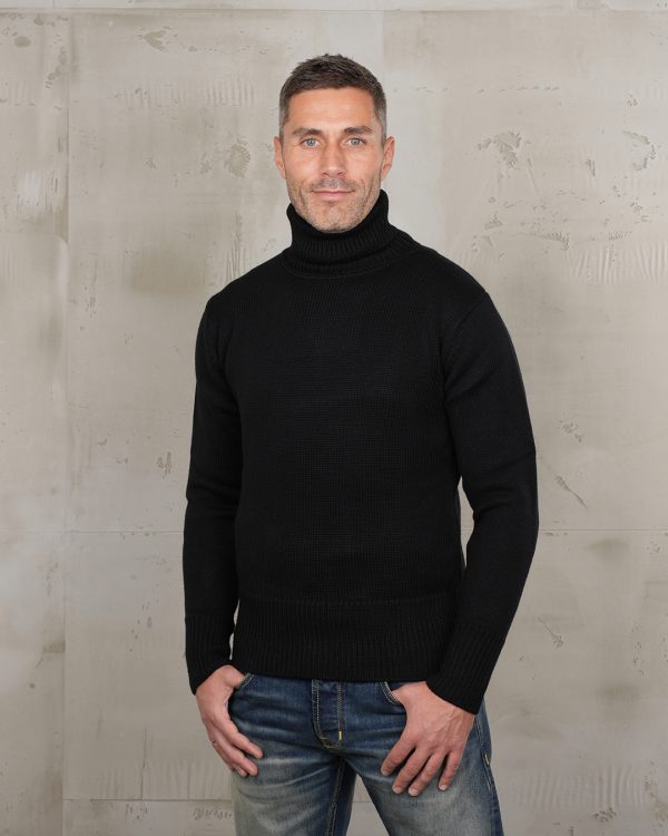 Men's Black Turtleneck Sweater - 1923 Turtle Neck Black Pike Brothers