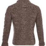 Pike Brothers melierter brauner Wollpullover, Detail des Strickmusters und des Kragens