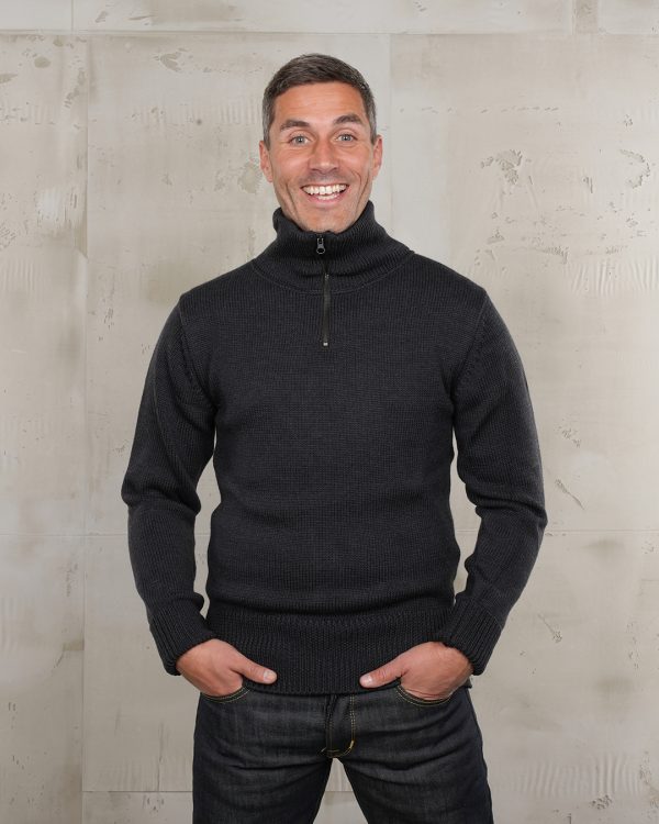 Pull Troyer Col Zippé Anthracite Homme - 1948 Troyer Anthracite Pike Brothers