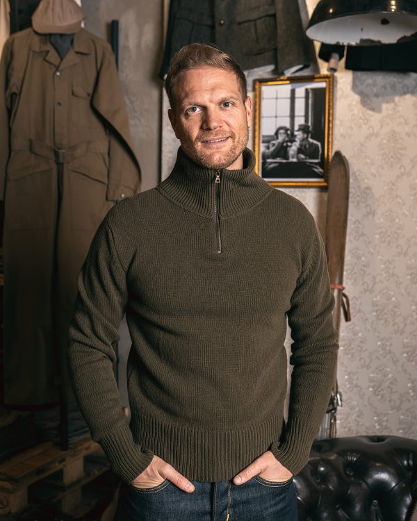 Troyer Army Green Men's Zip-Neck Sweater - 1948 Troyer Army Green Pike Brothers