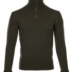 Troyer men's vintage army green wool zip-neck sweater, front view