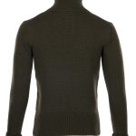 Troyer army green Pike Brothers sweater, detail of the knit and collar